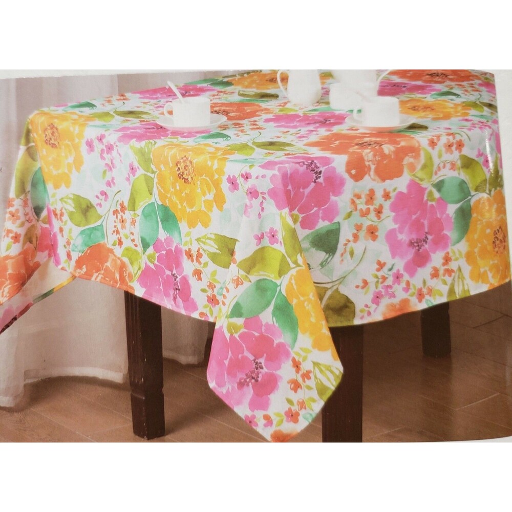 Fabric Linen Tablecloth 60"x84 "Oblong (8-10 people) COLORFUL FLOWERS,BLOSSOM,AL
